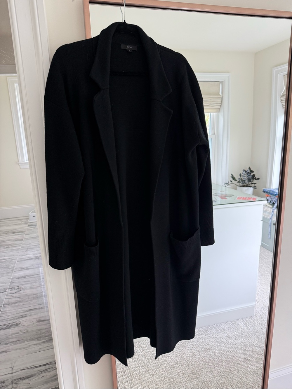 J. Crew Black Long Open-Front Coatigan with Patch Pockets